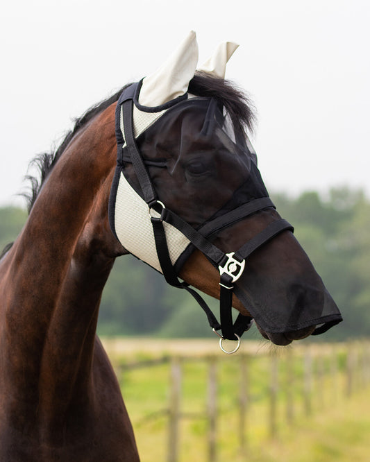 QHP Beige Mesh Fly Mask with Detachable Nose