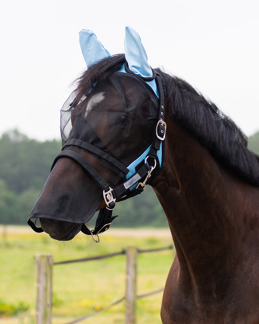 QHP Light Blue Mesh Fly Mask with Detachable Nose