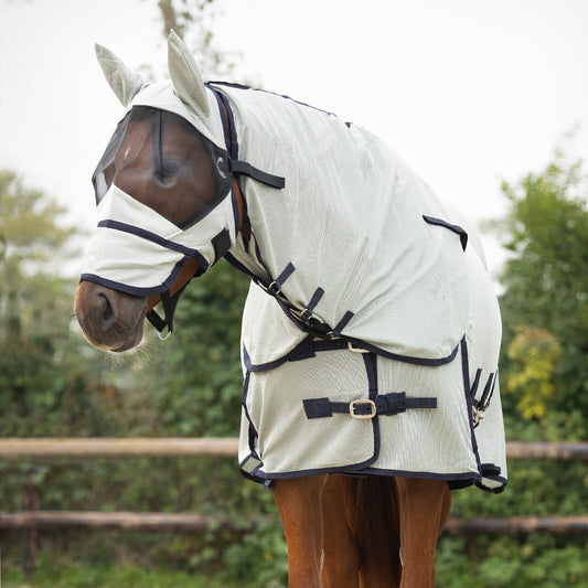 QHP Classic Grey Fly Rug with Detachable Neck & Fly Mask