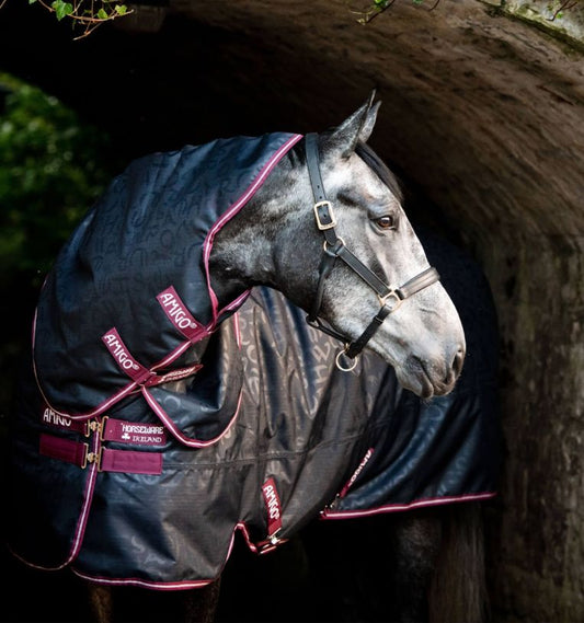 Horseware Amigo Navy Print Hero Ripstop Plus Turnout Rug with Detachable Neck