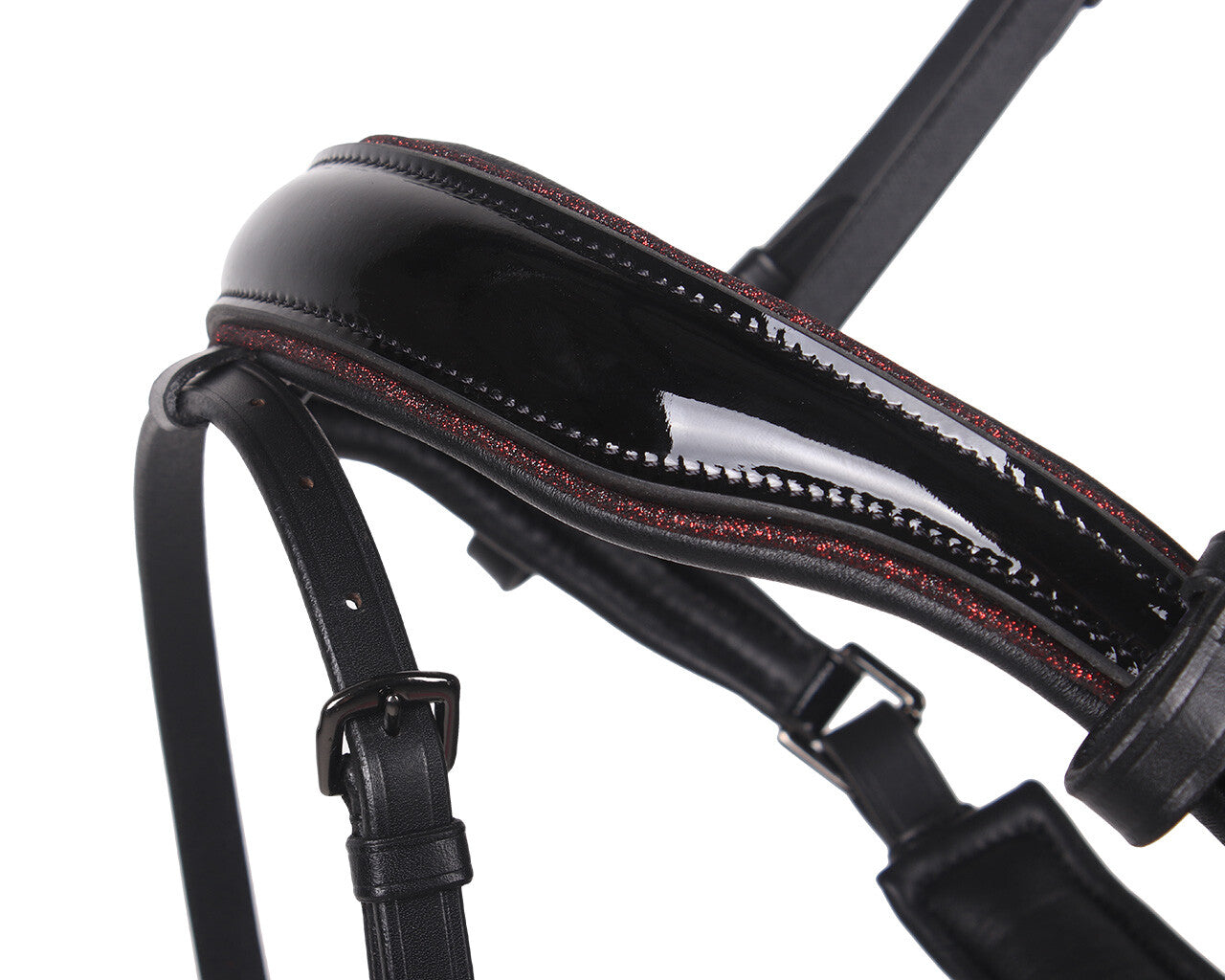 QHP Black Burgandy Orlando Snaffle Bridle