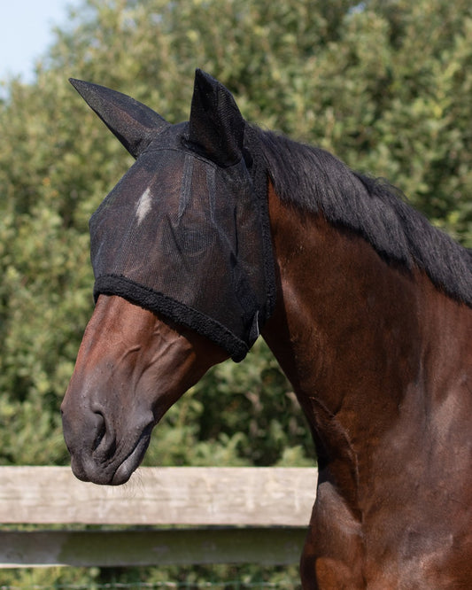 QHP Black Mesh Fly Mask with Ears