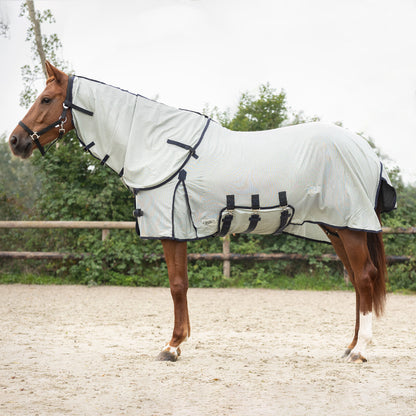 QHP Classic Grey Fly Rug with Detachable Neck & Fly Mask