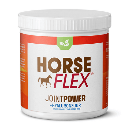 A pot of Horseflex JointPower powder against a white background